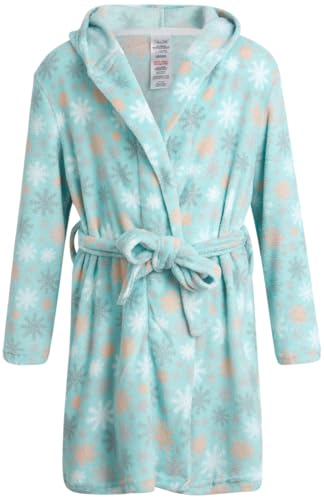 Rene Rofe Girls Robe - Cozy Plush Ultra Fleece Hooded Bathrobe with Holiday Prints - Warm Belted Dress Robe for Girls (6-16)