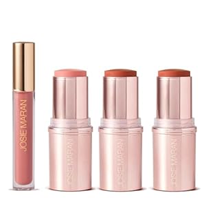 Josie Maran Color Stick & Lip Gloss Makeup Set – Argan Oil-Based Makeup Balm for Lips, Cheeks & Eyes + Hyaluronic Acid Infused Plumping Lip Gloss (4 Piece Set)