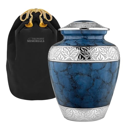 Trupoint Memorials Extra Large Urn for Ashes Adult Male or Female Up to 300 lbs – Cremation Urns for Human Ashes, Funeral Memorial Urns for Men & Women – Dark Blue