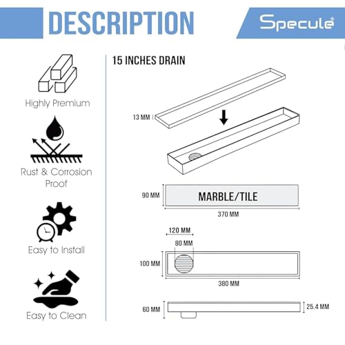 Image of 15 x 4 Inch Linear Shower Drain | Tile Insert Invisible Bathroom Floor Drain | 304 Stainless Steel Channel Drain with Side Outlet, Anti Odor & Cockroach Trap - Fits 13mm Tile