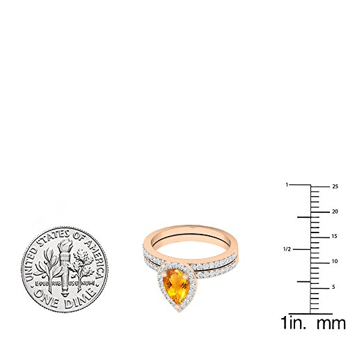 Dazzlingrock Collection 10K 7X5 MM Pear Gemstone & Round Diamond Ladies Bridal Teardrop Engagement Ring Set, Rose Gold2