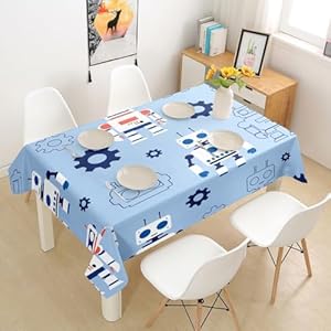 Homewish Robot Blue Table Cloth,Intelligent Machine Equipment Tablecloths Kids Boys Girls Kitchen Decor,Cartoon Super Robot Table Accessories,Science Fiction Robot Table Cover,55″x55″