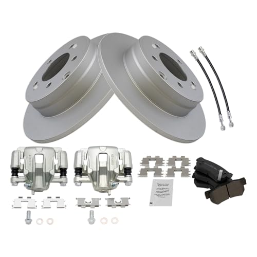 Image of TRQ Rear Brake Pad and Rotor Set Semi Metallic Coated Rotors Calipers Compatible with 2006 Hyundai Sonata To 2 /28 /06 Production Date