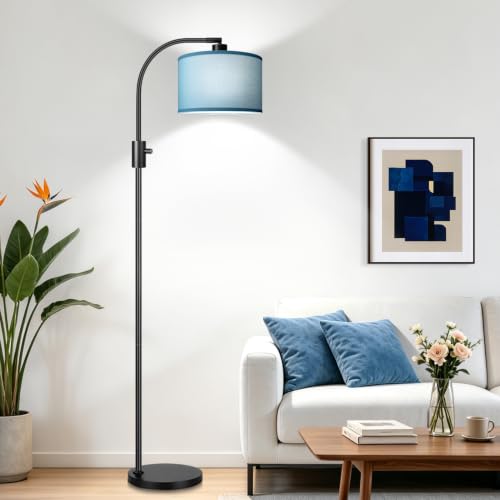 Image of Nintiue Dimmable Black Floor Lamp, 1200 Lumens LED Edison Bulb Included, Arc Gold Floor Lamps for Living Room Modern Standing Lamp with Sky Blue Shade