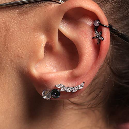 Melighting Helix Earrings 16G Helix Piercing Clear Cz Curved Vine Upper Ear Surgical Steel 316L Cartilage Earrings Tragus Piercing Earrings Studs Women Body Piercing Jewelry #TOP4