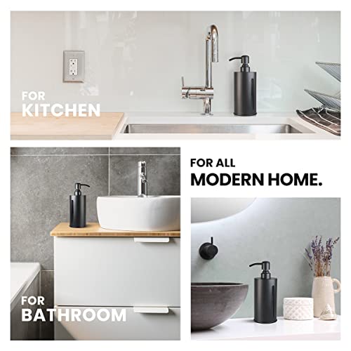 Zegeon 17.5 Oz Soap Dispenser With Clear Window, Matte Black Stainless Steel Hand Pump Dispenser, Rust Proof Countertop Lotion Bottle, For Kitchen & Bathroom, Refillable Hand Liquid Dispenser #TOP2