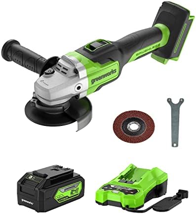 Greenworks 24V Brushless Angle Grinder with 4Ah USB (Power Bank) Battery and Charger