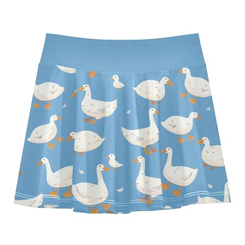 visesunny Girl's Golf Skirt Athletic Cute White Goose Animal Tennis Skort Sport Activewear with Double Layer Pockets