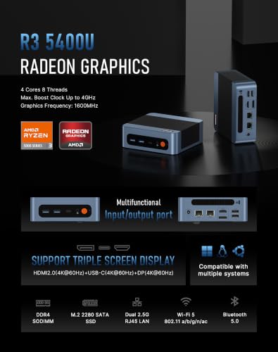 Image of BOSGAME E5 11 Pro Mini PC, AMD Ryzen 5400U 4C / 8T, Business Home Office PC
