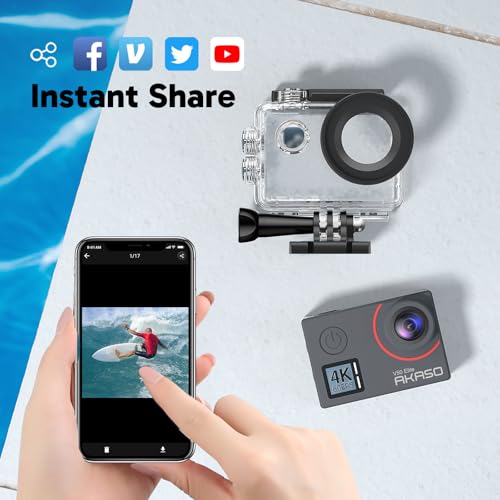 Image of AKASO V50 Elite 4K60fps Action Camera with 256GB MicroSDXC U3 Memory Card Accessories Kit Bundle Voice Control EIS 131 feet Waterproof Camera 8X Zoom Remote Control