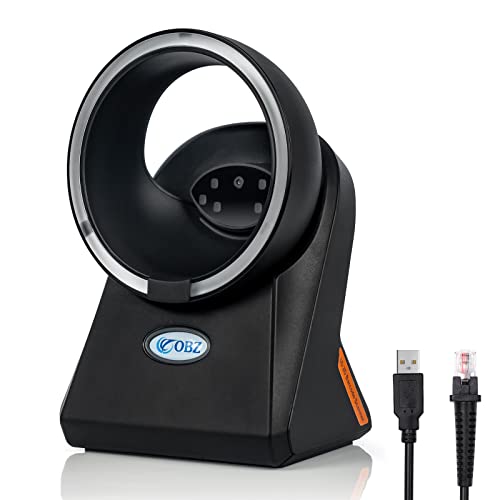 OBZ Escáner Código de Barras de Escritorio Omnidireccional Manos Libres con Cable USB, Lector 1D 2D QR Automático para POS PC Supermercado Biblioteca Tienda