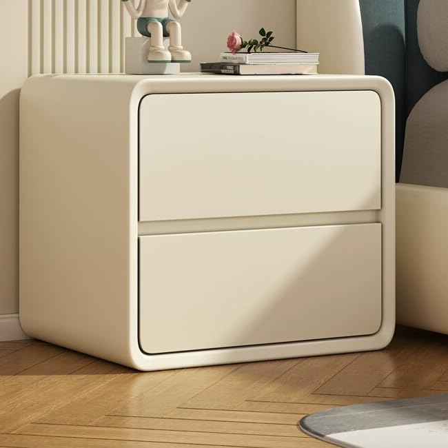 HJYBFA Mesita de noche de madera maciza de estilo industrial con asas ocultas y ribete de cuero, estante con cajones de almacenamiento para dormitorio o pasillo