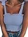 KAMISSY Women's Frill Smocked Crop Tank Top Tie Shoulder Strap Vest (Medium, Light Blue)