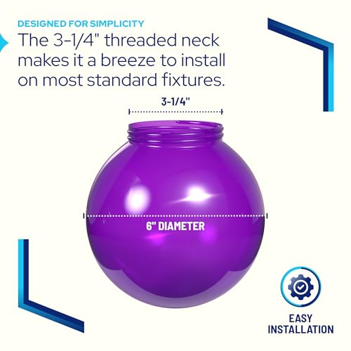 Image of KASTLITE 6 inch Globe Light Bulb Cover with 3.25 inch Threaded Screw-in Neck - Acrylic Plastic Replacement for Ceiling Lamp Shades, Outdoor Mood Lighting Fixtures & Camper Awning Lights - Purple, Plain