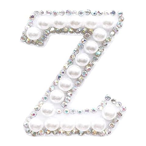 Fancy Coloured Sparkly Rhinestones and Elegant Pearls Iron On Patches, English Alphabet A-Z Sew On Decorative Patches for Dress Bag Hat Jeans (Z) Cover