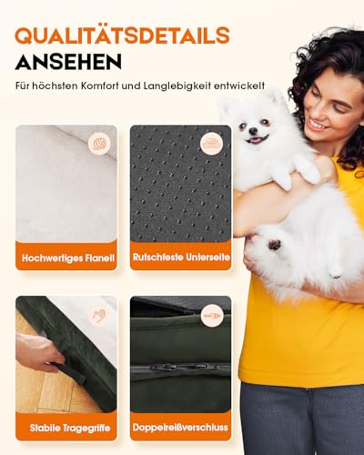 Upvilla Orthopädisches Hundebett XL, Hundekorb Waschbar mit Eierförmiger Kistenschaum,Wasserdicht Hundesofa mit rutschfeste Unterseite und Vierseitiges Kissen (Oliv, 117x76x19cm)