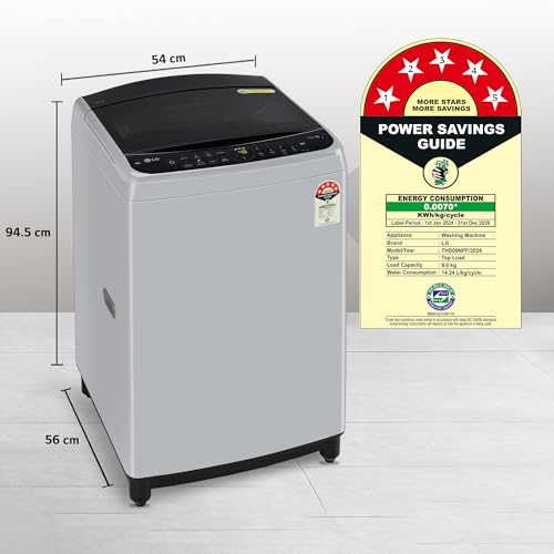 Image of LG 9 Kg 5 Star Inverter Fully-Automatic Top Load Washing Machine (THD09NPF, Middle Free Silver, AIDD Technology)