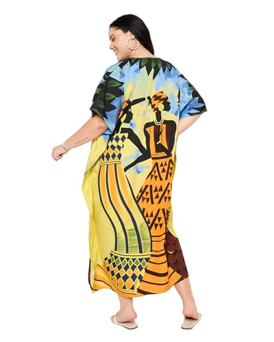 Image of Gypsie Blu Women Plus Size Kaftan Dress Beach Cover Up Maxi Dresses for Women, V-Neck Kimono Sleeve 1X-3X