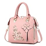 liuzhijiao Women Embroidered Satchel Top Handle Purses and Handbag Lightweight Totes Crossbody Shoulderbag for Lady,Pink