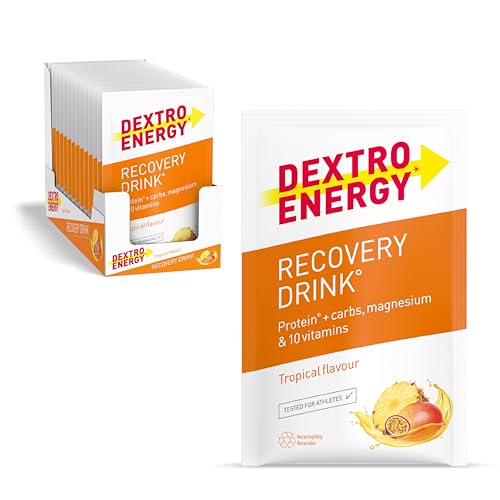 Dextro Energy Recovery Drink Tropical - 14x44,5g (14 Stück), Elektrolyt Pulver mit Magnesium, Vitamin E, C, B1, B2, B3, B6, B12, Folsäure, Pantothensäure, 3:1 Kohlenhydrat Protein Mix, Regeneration