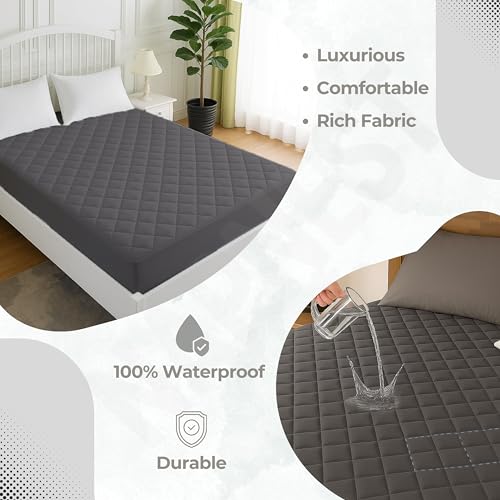 Image of 100% Waterproof Cotton Quilted Mattress Protector-Breathable,Hypoallergenic,Noiseless,Ultra-Soft Elastic Fitted Bed Cover with 3-Layer Protection,No-Slip Design,Grey,King Size (72x78)