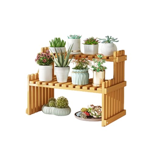 JUNENTER 2段竹製プラントホルダーラック 屋内・屋外用フラワーポットディスプレイ棚 多機能調節可能収納ラック 複数の植物を収納できる鉢植えラダープラント パティオ リビングルーム バルコニー ガーデン ヤール用