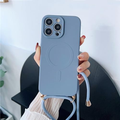 Coque silicone souple iPhone 14 Pro lanière bandoulière grise