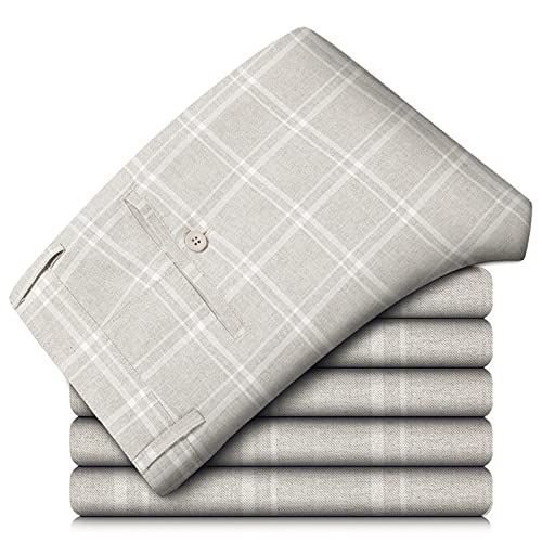 Men's Linen Plaid Casual Pants Fashion Stretch Dress Pants Plaid Pants Business Suit Golf Relaxed3
