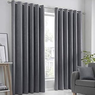 Fusion Strata Woven Eyelet Lined Curtains, Charcoal, 66 x 54 Inch, 100% Polyester, W168cm (66") x D137cm (54")
