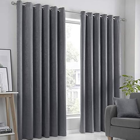 Fusion Strata Charcoal Eyelet Curtains Cover