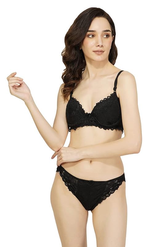 Image of Brachy Women's Padded Underwired Push Up Lingerie Bralette Floral Lace 2 Pieces Push up Bra & Panties Set