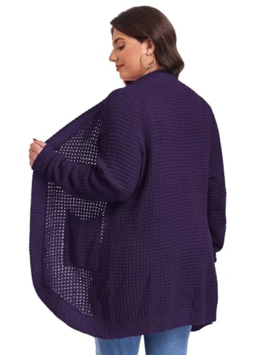 Image of LARACE Long Cardigans for Women Plus Size Tops Open Front Sweaters with Pockets Waffle Ribbed Sleeve Loose Fall Outwear