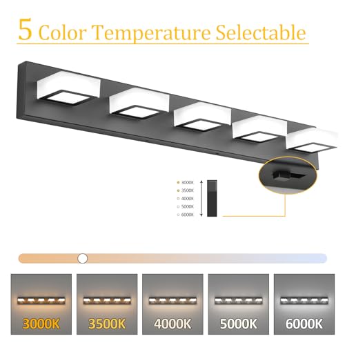 Image of Ralbay 5 Color Temperature Black Vanity Lights Dimmable Acrylic Modern LED Black Bathroom Vanity Lighting Fixtures 34inch