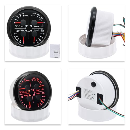 85mm 4in 1 Multifunktionales Messgerät, wasserdichter Kraftstoffstand Öldruck Wassertemperaturmesser für Auto Wohnmobil Boot Motorrad