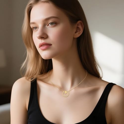 DOVRAN 14K Solid Gold Horseshoe Necklace for Women Real Yellow Gold Clover Pendant Good Luck Jewelry Birthday Gifts for Wife Mom Friends3