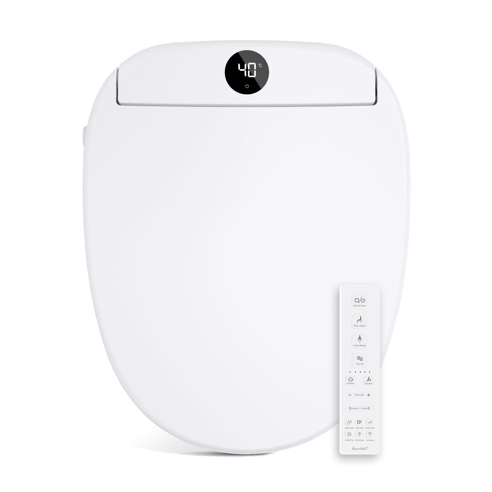Bidet Toilet Seat, Smart Unlimited Warm Water, Electronic Heated Toilet Seat with Remote Control, Turbo Wash, Dryer, Rear and Front Wash, Slow Closes, Night Light, White, 225D (Round)