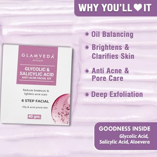 Image of Glamveda 1% ww Glycolic Acid & 1% ww Salicylic Acid Anti-Acne Kit | Reduces Dark Spot & Body Acne | Face Wash + Peel Off Mask + Facial Kit | Skincare Routine for Women & Men