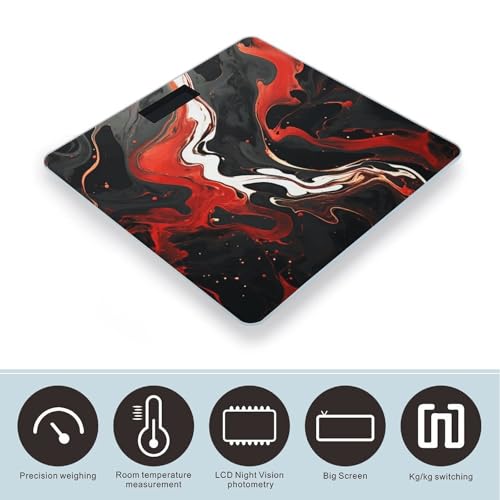 Báscula de baño digital con superficie de mármol negro y rojo miniatura 3