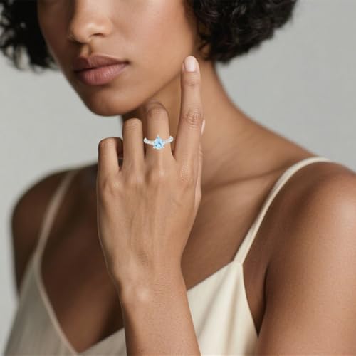 Blue Aquamarine Rings for Women 925 Sterling Silver/10K/14K/18K Gold Moissanite Accent Engagement Promise Rings for Her Personalized4