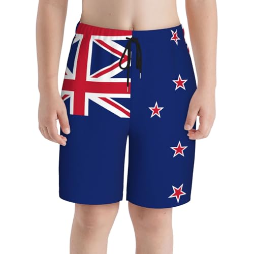 New Zealand Flag Youth Beach Pants, Soft and Breathable, with Drawstring Waist, Suitable for Sports and Leisure.3