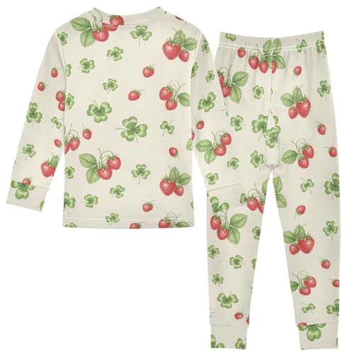 Pajama Sets Long Sleeve Strawberry Clover Leaf Pattern Soft Comfy Sleepwear 2 Piece PJS 3-8T3