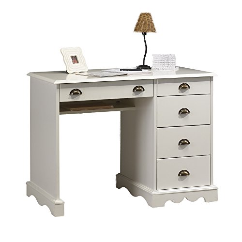Générique Bureau 5 Tiroirs Blanc Style Anglais L 100 H 74.7 P 58.3 cm