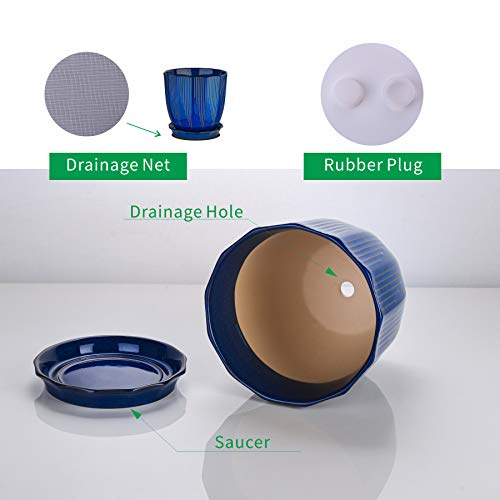 Adn Large Plant Pot Indoor Planters Ceramic Pot For Plants With Drainage Hole And Saucer For Flowers And Plants, Navy, 8 Inch #TOP2