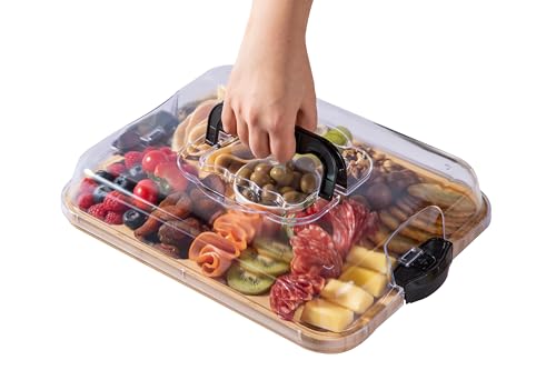 THETCHRY Tábua de charcutaria com tampa transparente, tábua de queijo, portátil, caixas de charcutar