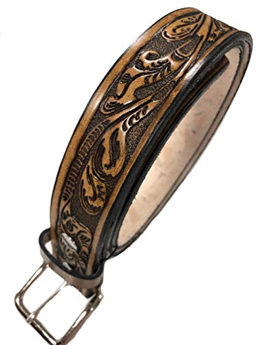 Western Leather Belt Oak Leaf Design Handmade Mens Casual Cowboy Belt Brown