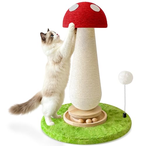 Image of Homegroove Mushroom Cat Scratching Post, Cute Cat Scratcher Post with Large Stable Round Base, Sisal Cat Scratching Posts for Indoor Cats Adults (Mushroom, Large)