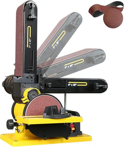 Woodskil 4.3A Belt Sander, 4 x 36 in. Belt & 6 in. Disc Sander, Double Dust Exhaust Port, Steel Base, 2Pcs Sandpapers Included