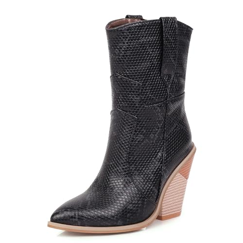 Bellirala Women's Snake Skin Wedge Ankle Booties Stacked Chunky High Heels Western Cowboy Boots Snakeskin Print Cowgirl Boot