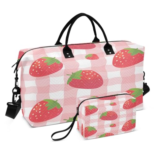 Sac de sport de natation fraise avec pochette de maquillage pour filles