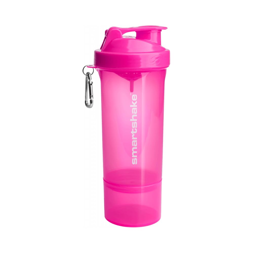 Smartshake Slim Multi-Storage Shaker Bottle 500Ml - Neon Pink